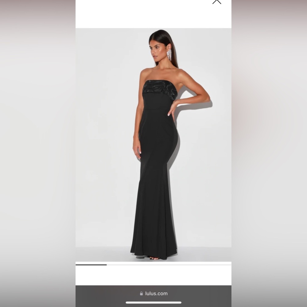 NWT LuLu’s Brilliantly Bold Black Strapless Mermaid Maxi Dress